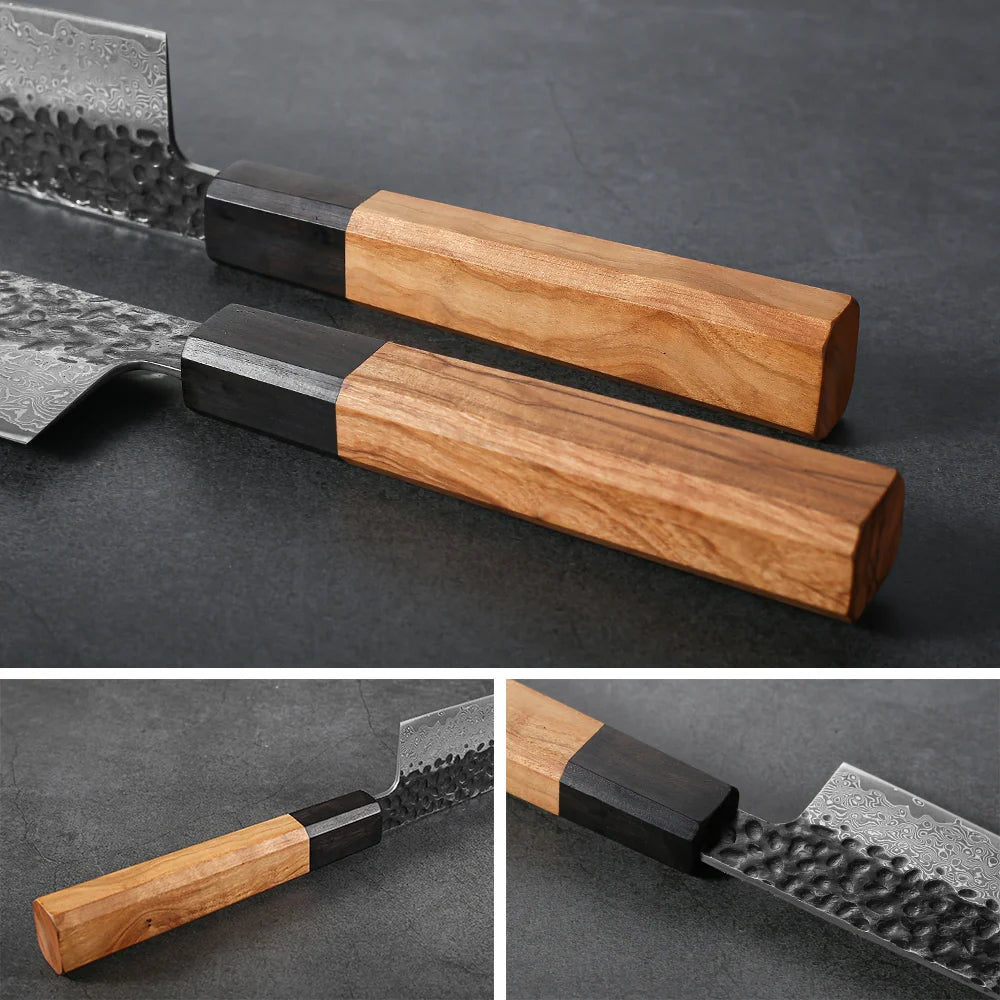 Couteau de chef 8 po – Acier damassé VG-10 & manche en bois d’olivier