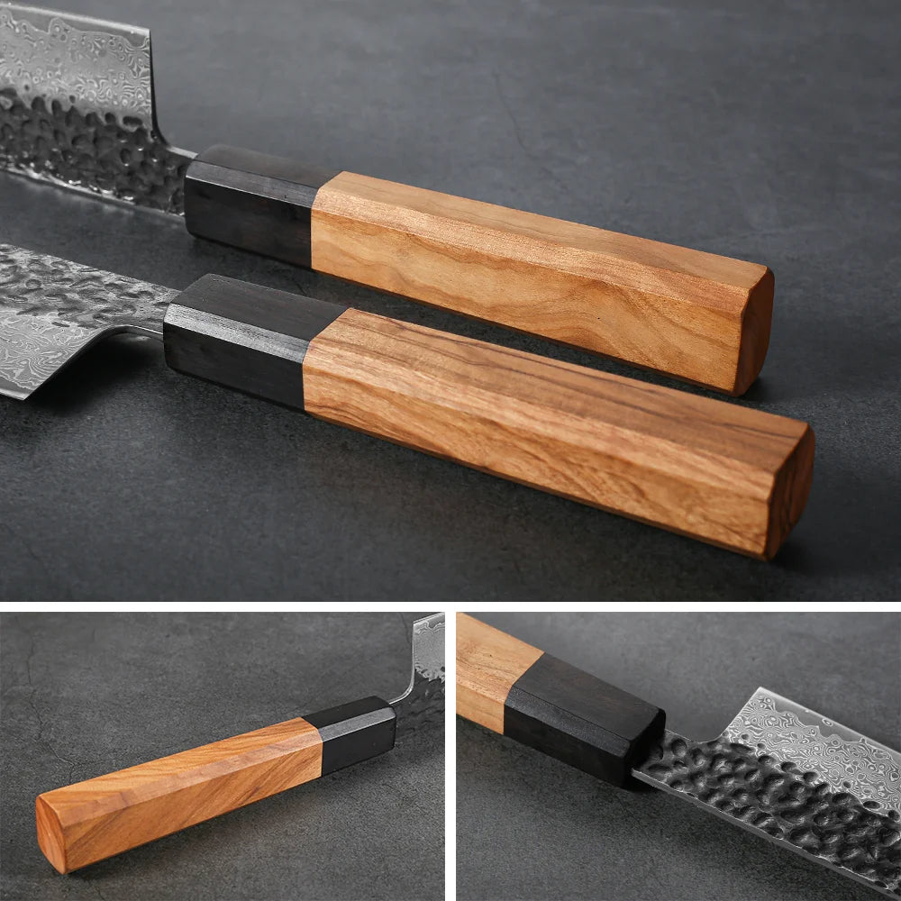 Couteau Kiritsuke 8 po – Acier damassé VG-10 & manche en bois d’olivier